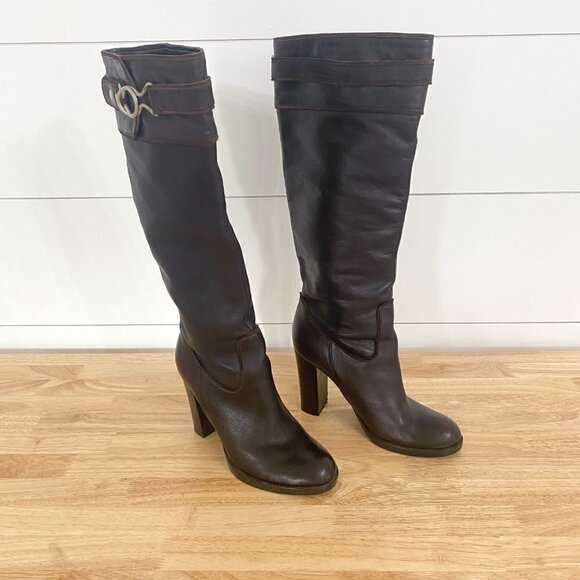 Nine West Tall Brown Leather Pull on Heel Boots, Women’s Size 6 - Picture 2 of 12